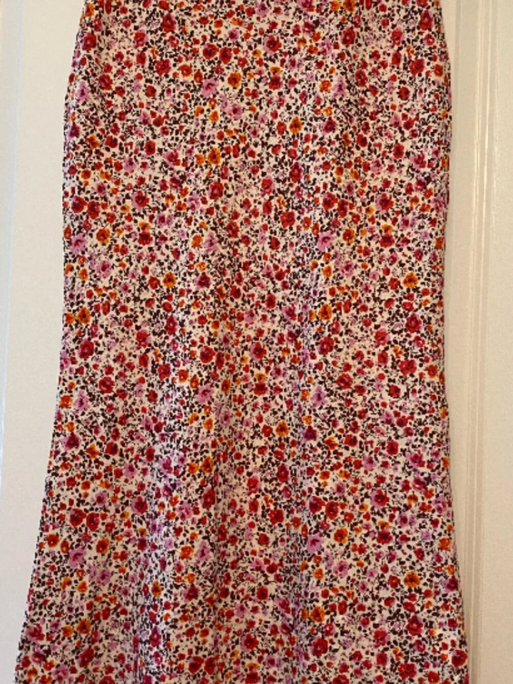 Anthropologie Floral Linen Blend Midi Skirt Pink Red Print Size XS